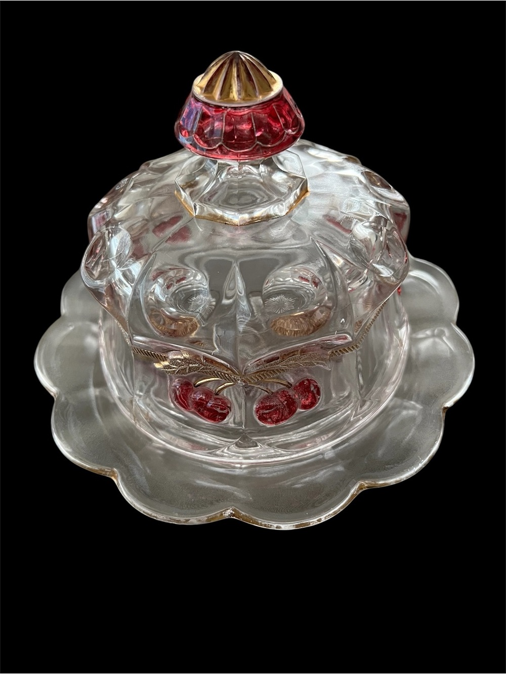 Vintage Mosser Glass Butter Cheese Dish Northwood Cherry & Cable Pattern